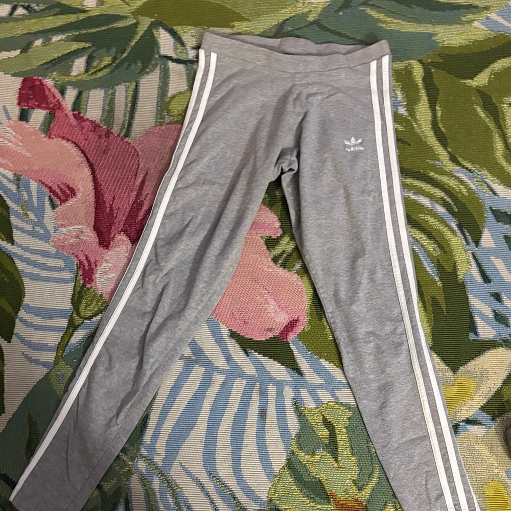 Adidas Light Gray Leggings with White Stripes